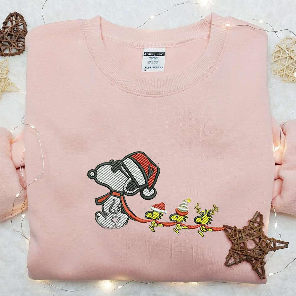 Snoopy And Woodstocks Xmas Embroidered Shirt Disney Characters Embroidered Hoodie Christmas Embroidered Shirt