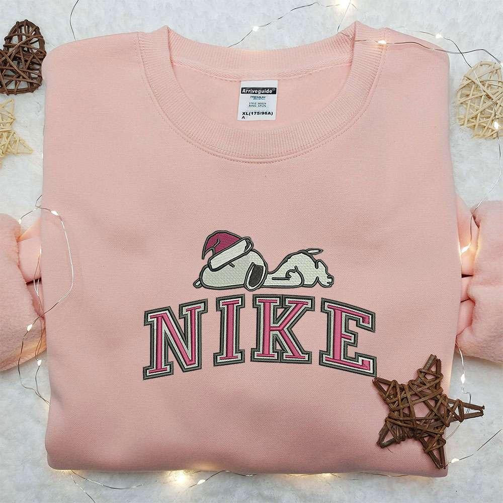 Snoopy Chirstmas x Nike Embroidered Sweatshirt Peanuts Cartoon Embroidered Shirt Nike Inspired Embroidered Shirt