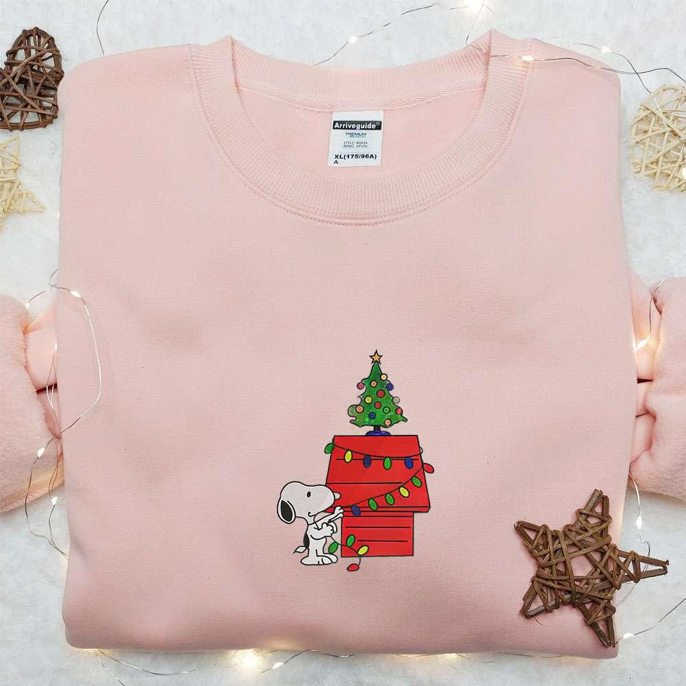 Snoopy Christmas House Embroidered Shirt Cartoon Embroidered Hoodie Christmas Embroidered Sweatshirt