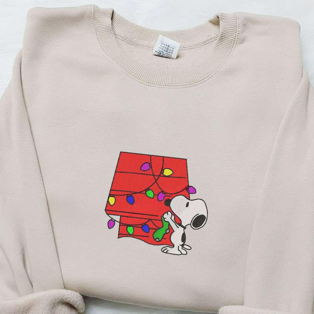 Snoopy Christmas House Embroidered Shirt The Peanuts Cartoon Embroidered Hoodie Best Christmas Gifts For Family