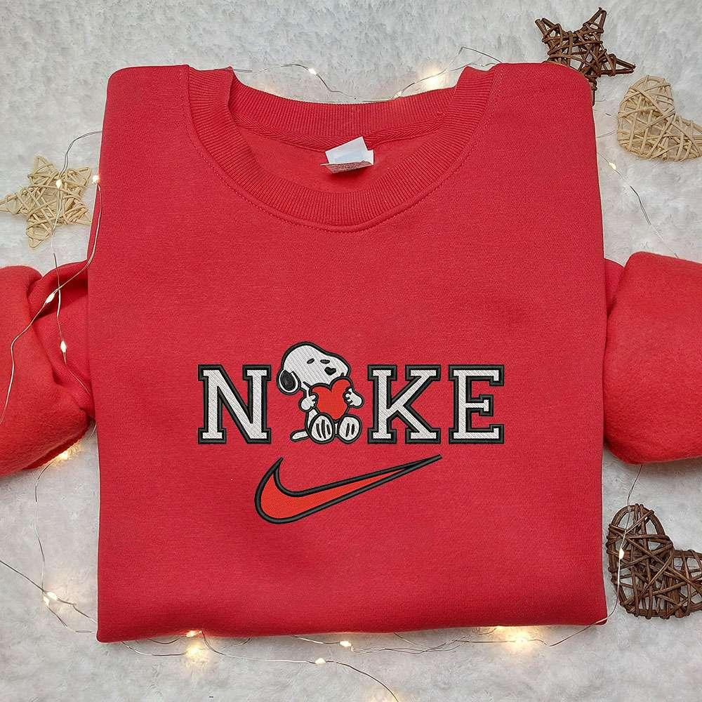 Snoopy Heart x Nike Embroidered Sweatshirt Peanuts Cartoon Embroidered Shirt Nike Inspired Embroidered Shirt