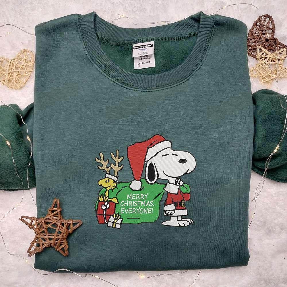 Snoopy Merry Christmas Everyone Santa Embroidered Shirt Disney Characters Embroidered Hoodie Best Christmas Gifts For Family