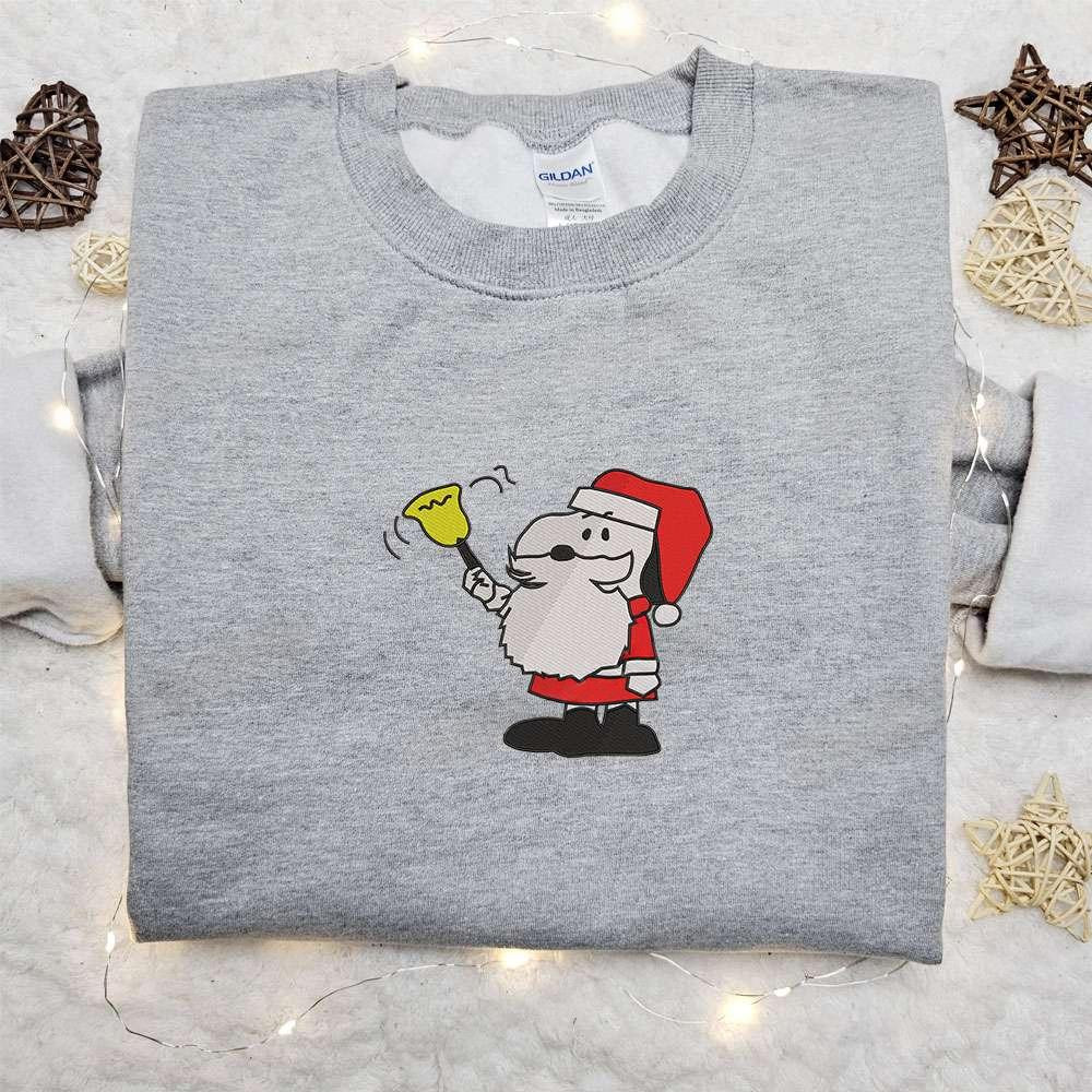 Snoopy Santa Ringing Bell Embroidered Shirt Cartoon Embroidered Hoodie Christmas Embroidered Sweatshirt