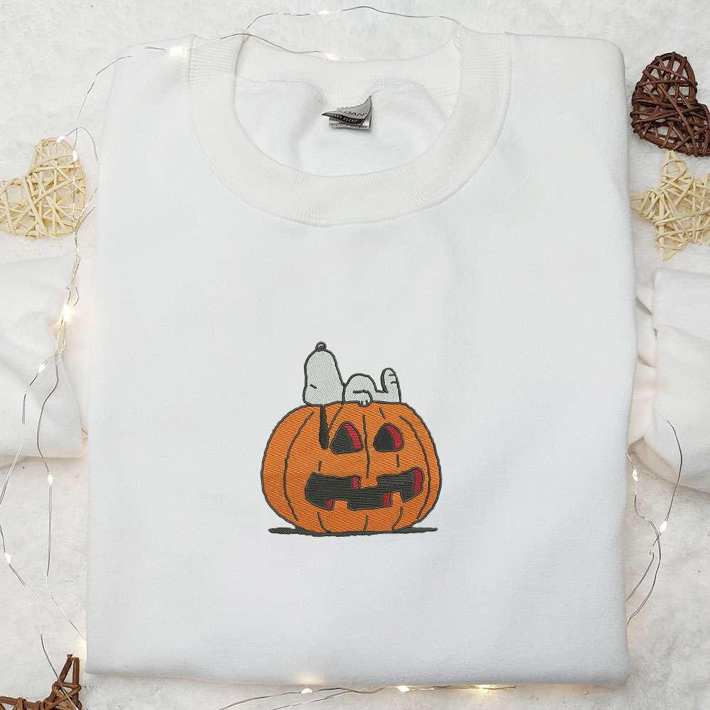 Snoopy Sleeping Pumpkin Embroidered Shirt Peanuts Halloween Embroidered Sweatshirt Best Halloween Gift Ideas