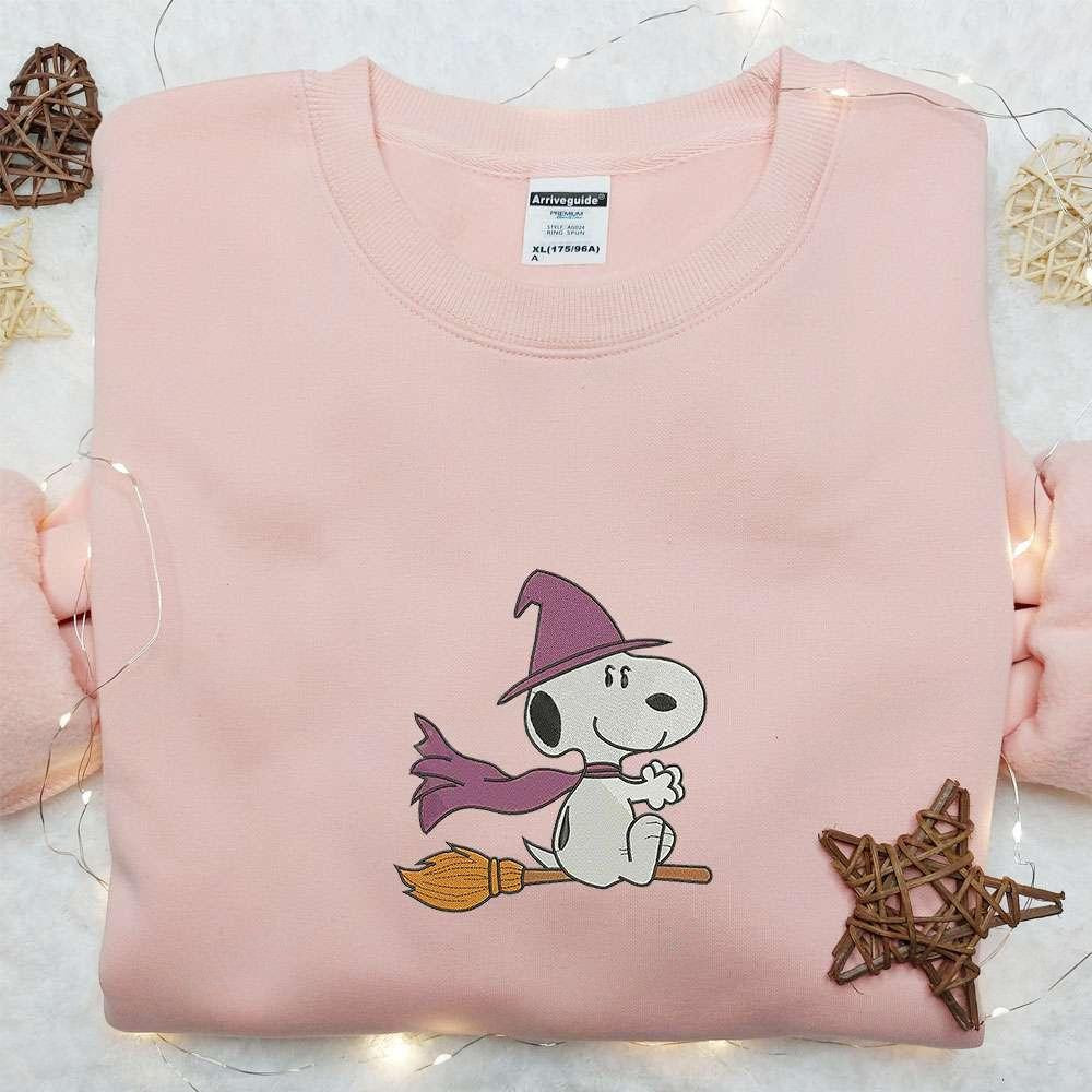 Snoopy Witch Fly Embroidered T shirt Peanuts Halloween Embroidered Hoodie Best Halloween Gift Ideas