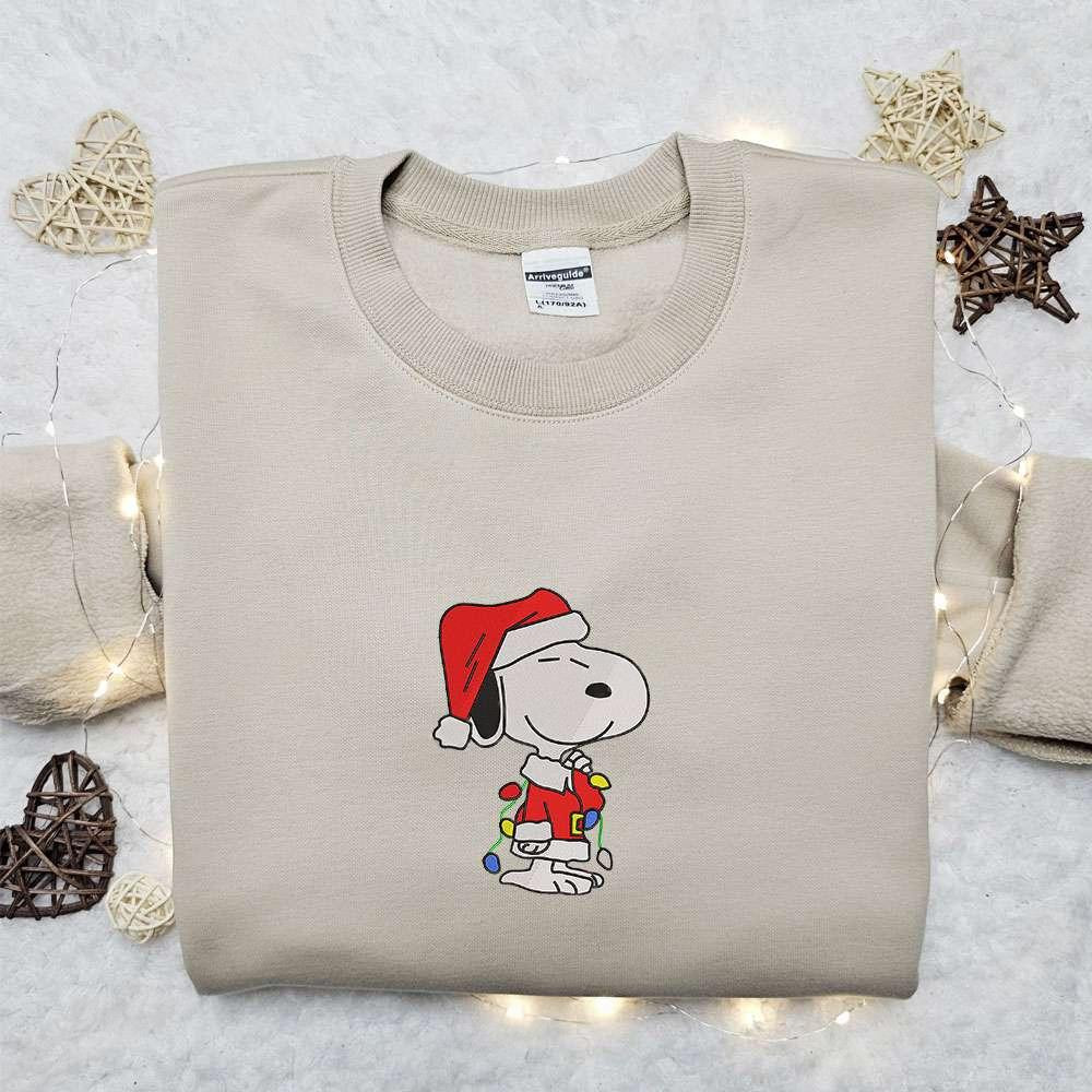 Snoopy With Christmas Lights Embroidered Shirt The Peanuts Cartoon Embroidered Hoodie Christmas Embroidered Sweatshirt