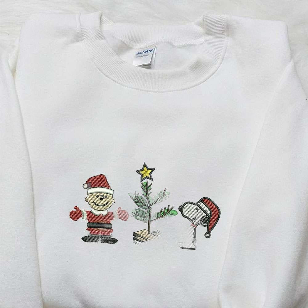 Snoopy Xmas Embroidered Shirt Disney Characters Embroidered Hoodie Christmas Embroidered Shirt