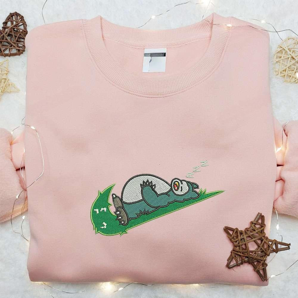 Snorlak X Nike Swoosh , Anime Embroidered T-shirt Sweatshirt Hoodie, Inspired Anime Movie, Best Gift for Anime Fans