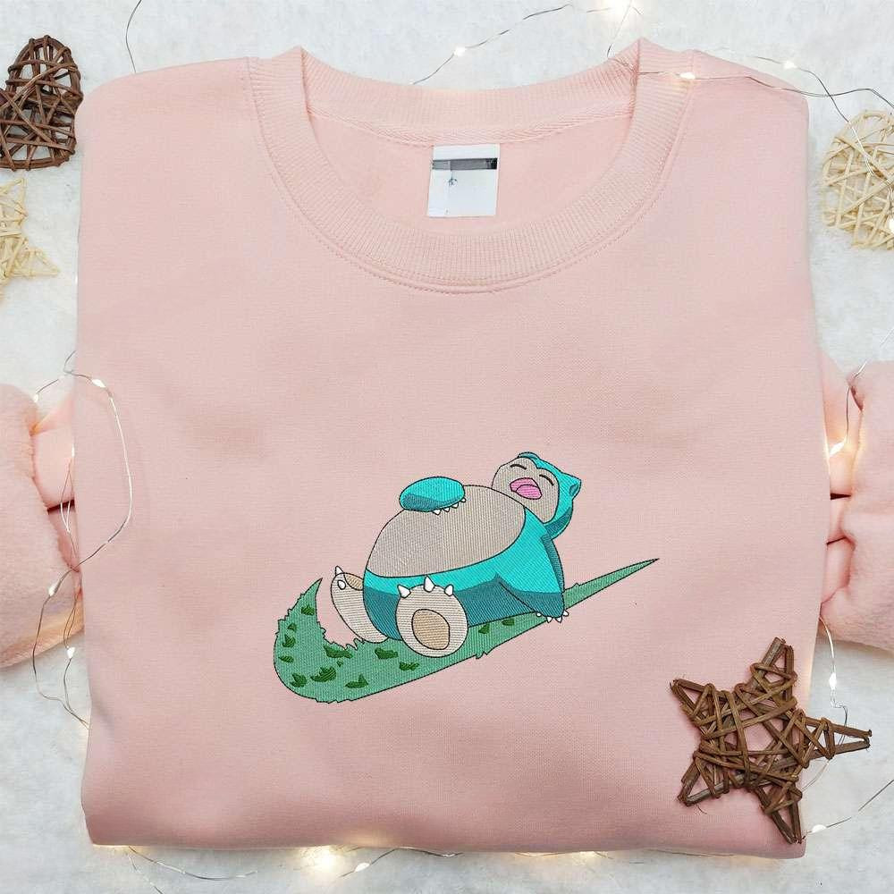 Snorlax Pokemon Anime Embroidered Shirt , Anime Embroidered T-shirt Sweatshirt Hoodie, Inspired Anime Movie, Best Gift for Anime Fans