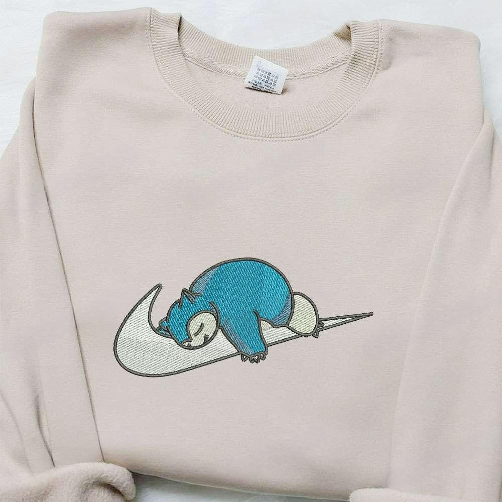 Snorlax X Swoosh Anime Embroidered Hoodie Cool Anime Clothing , Anime Embroidered T-shirt Sweatshirt Hoodie, Inspired Anime Movie, Best Gift for Anime Fans