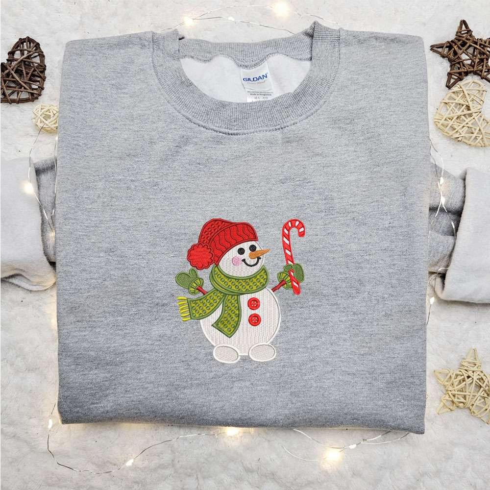 Snowman And Candy Cane Embroidered Shirt Christmas Embroidered Hoodie Best Gifts For Family