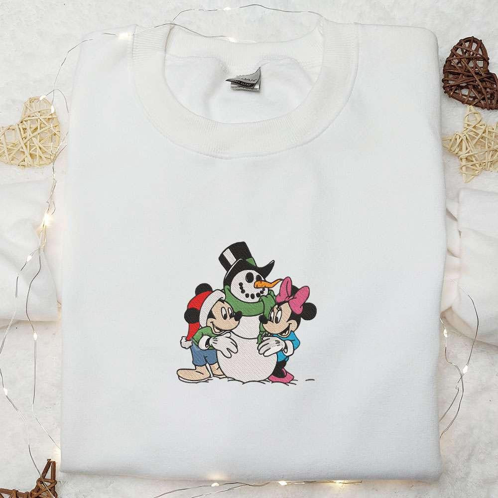 Snowman Mickey Minnie Embroidered Sweatshirt Christmas Embroidered Hoodie Disney Christmas Gifts for Family