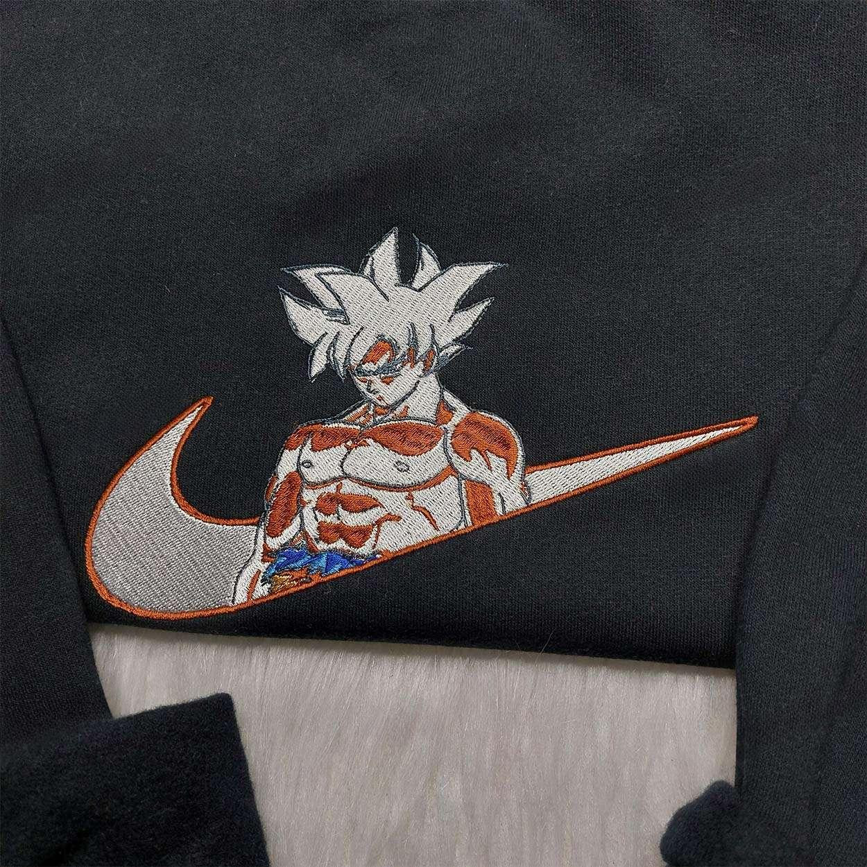 Songoku Nike Swoosh , Anime Embroidered T-shirt Sweatshirt Hoodie, Inspired Anime Movie, Best Gift for Anime Fans