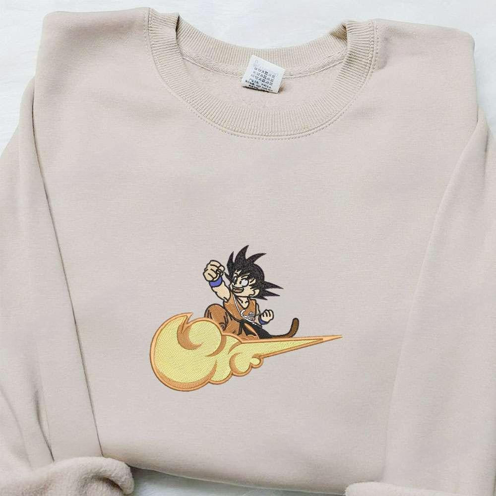 Songoku X Cloud Nike Swoosh , Anime Embroidered T-shirt Sweatshirt Hoodie, Inspired Anime Movie, Best Gift for Anime Fans