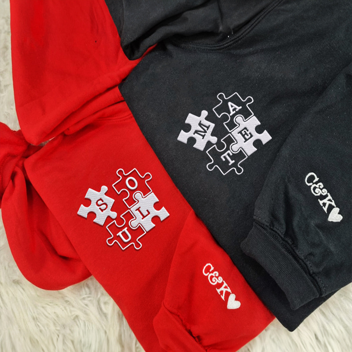 Soul Mate Couples' Hoodies, Custom Matching Embroidered Set