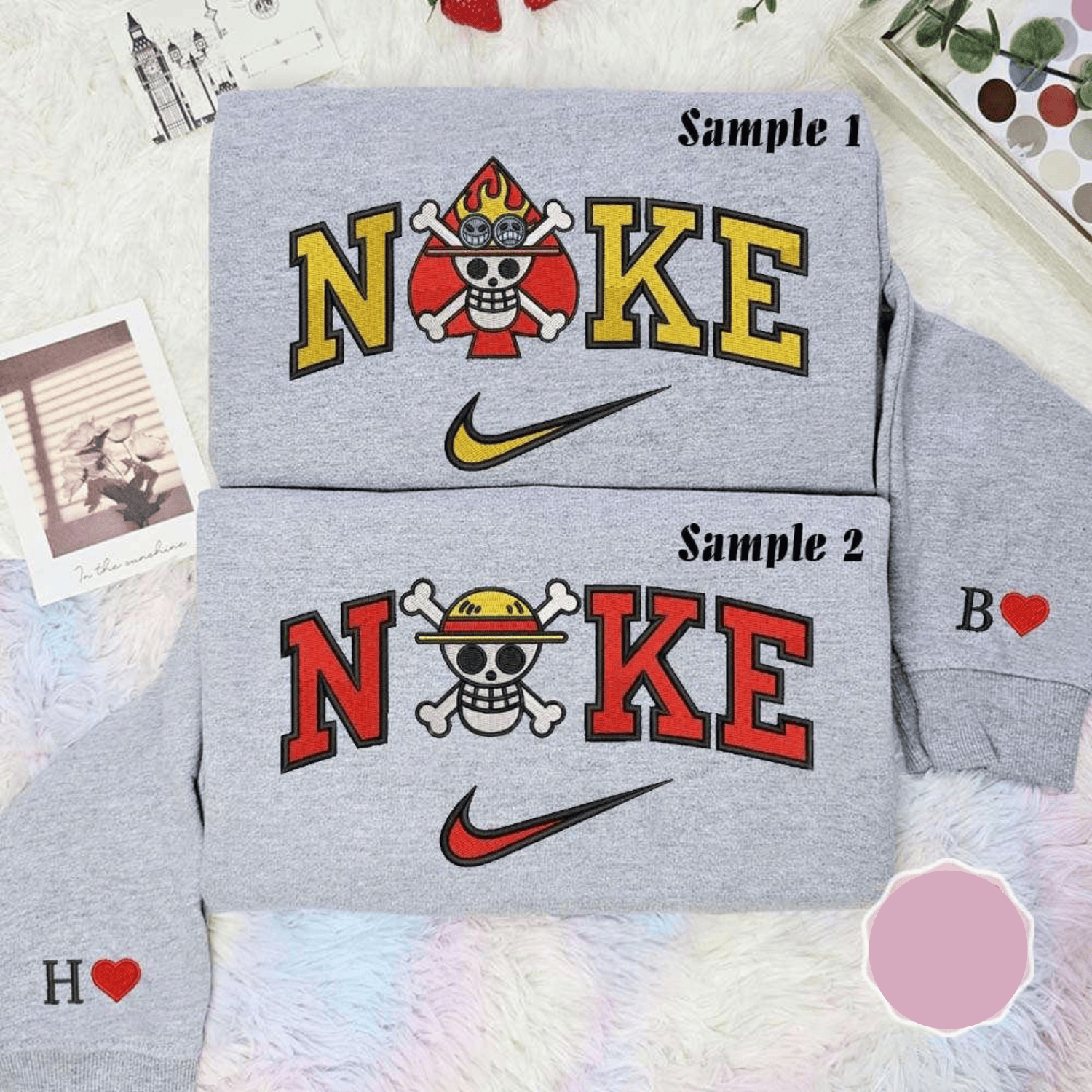 Spade And Straw Hat Pirate Logo One Piece Anime Embroidered Couples Shirts, Best Gift for Anime Fans
