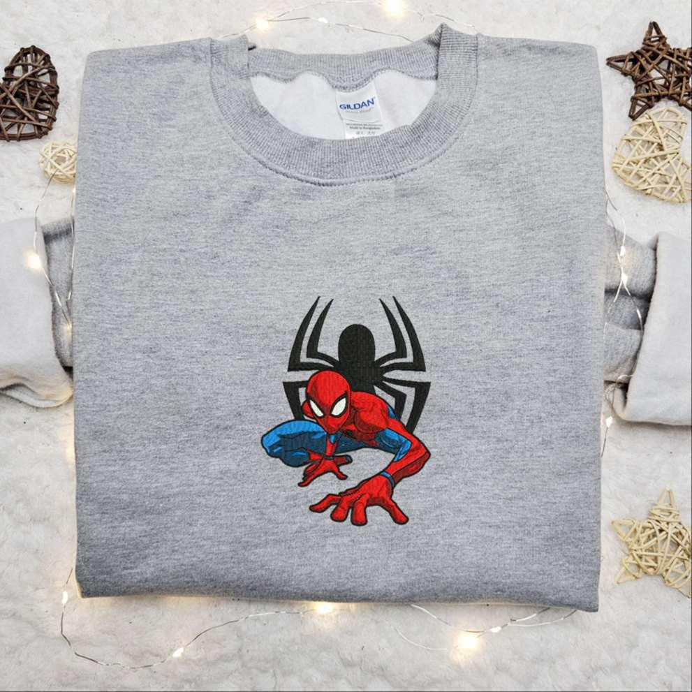 Spider Man Crawling Embroidered Shirt Marvel Superhero Movie Embroidered Hoodie Best Gift Idea