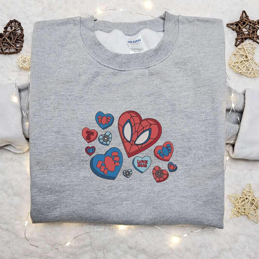 Spider Man Love Bug Stuck On You Embroidered Shirt Marvel Superhero Movie Embroidered Hoodie Best Valentines Day Gifts