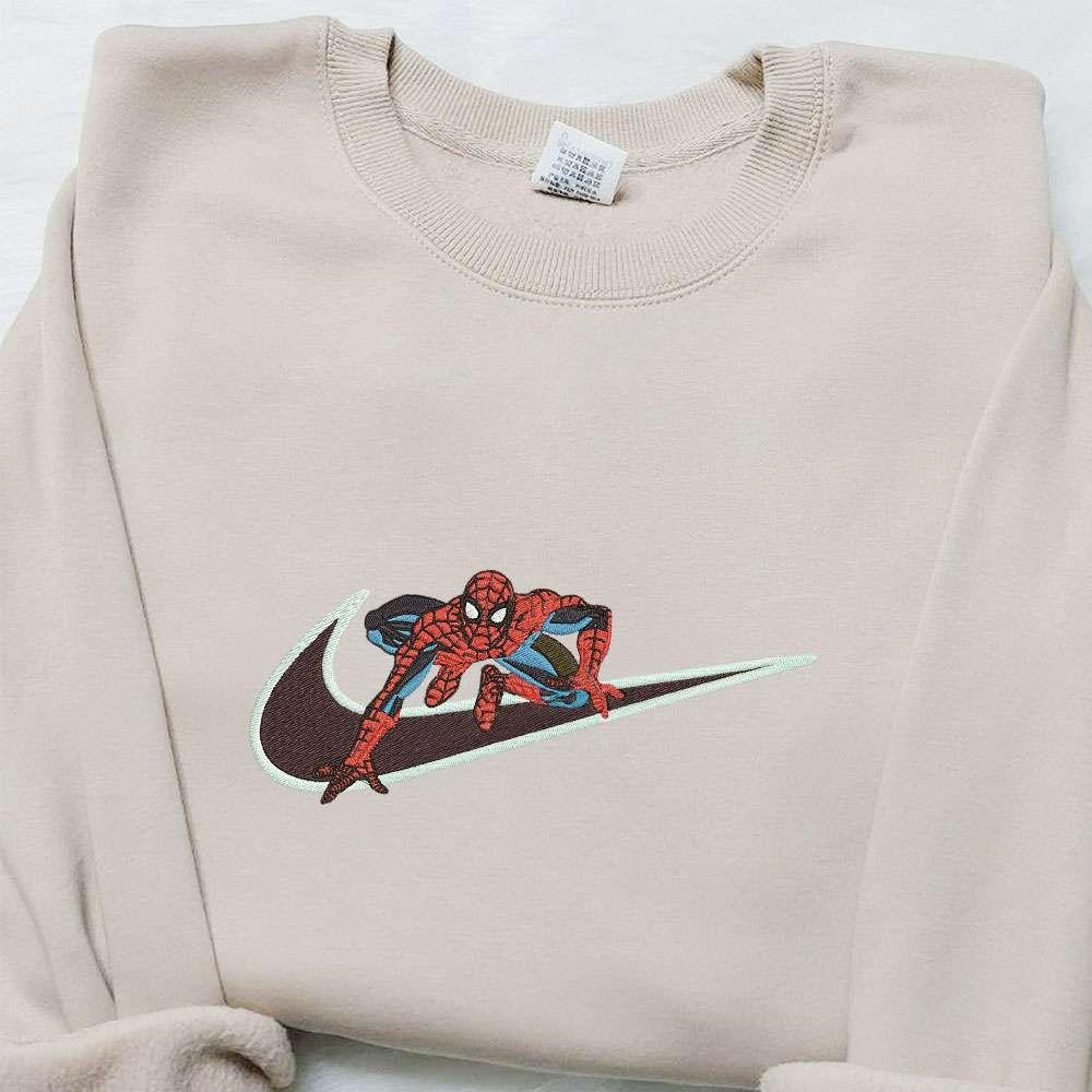 Spider Man Movie x Swoosh Embroidered Sweatshirt Marvel Universe Embroidered Hoodie Custom Nike Embroidered T shirt