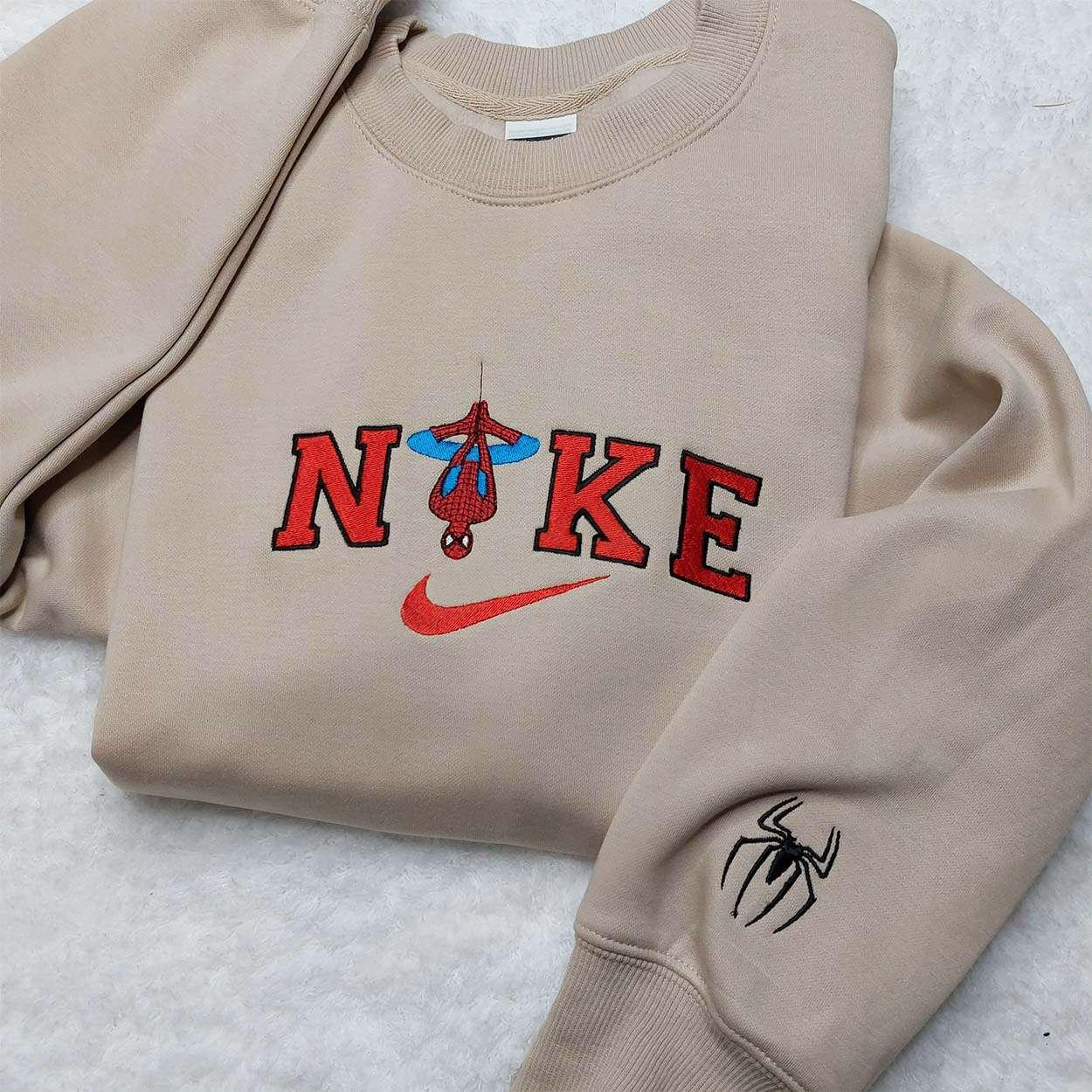Spider Man Nike Embroidered Shirt Custom Nike Embroidered Hoodie Marvel Embroidered Sweatshirt