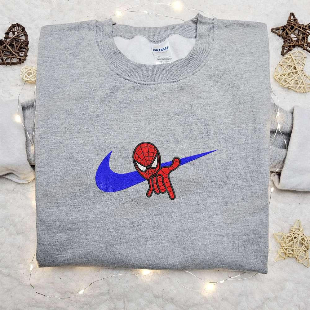 Spider Man x Nike Swoosh Movie Embroidered Hoodie Nike Inspired Embroidered Shirt Best Christmas Gift Ideas