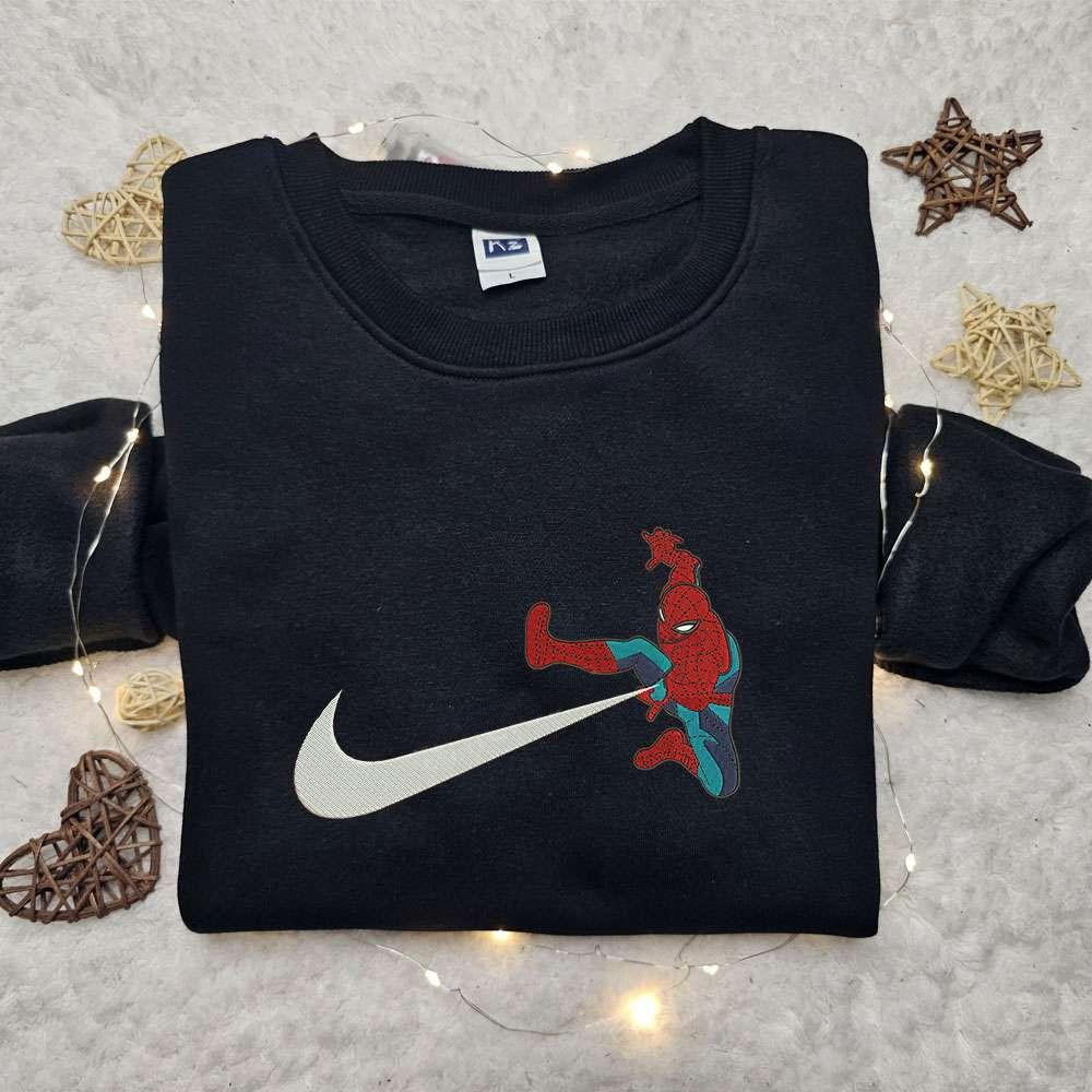 Spider Man x Swoosh Movie Embroidered Shirt Marvel Comics Embroidered Shirt Best Gift Ideas for Family