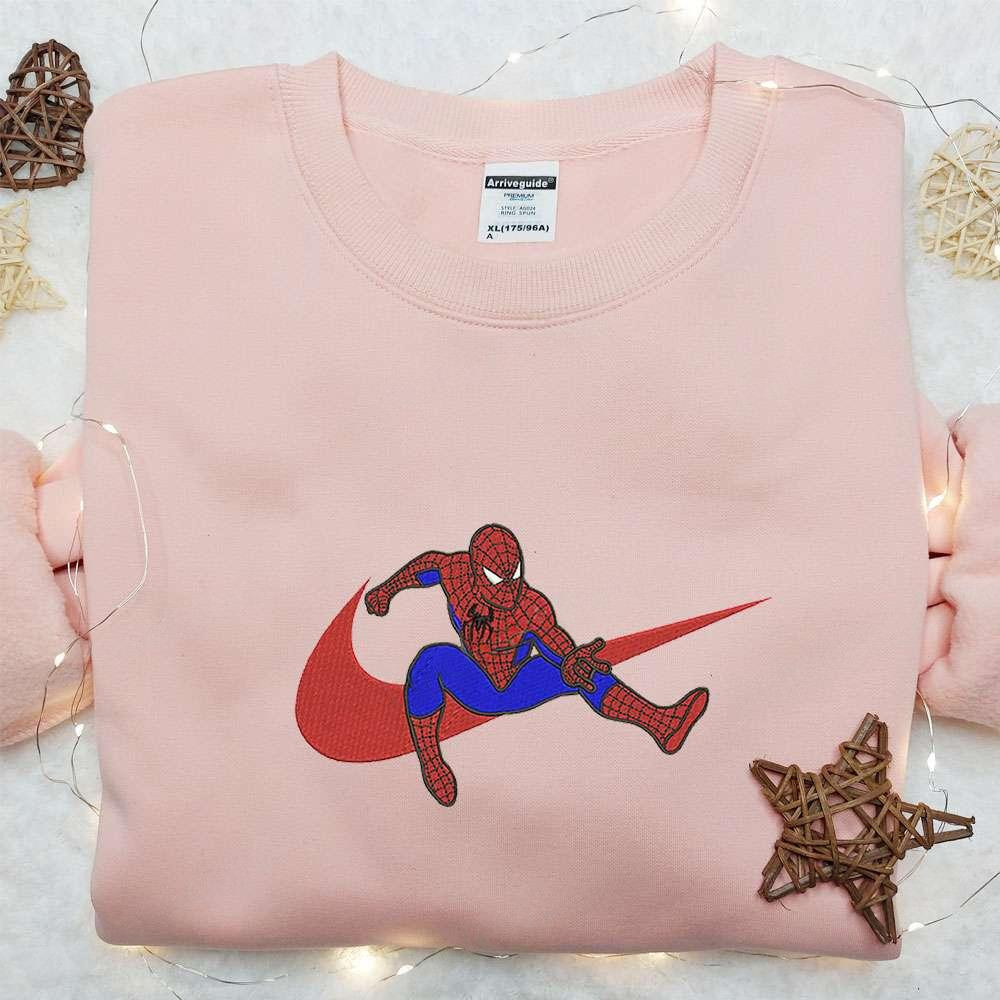 Spider Man x Swoosh Movie Embroidered Sweatshirt Marvel Cinematic Universe Embroidered Shirt Custom Embroidered Shirt