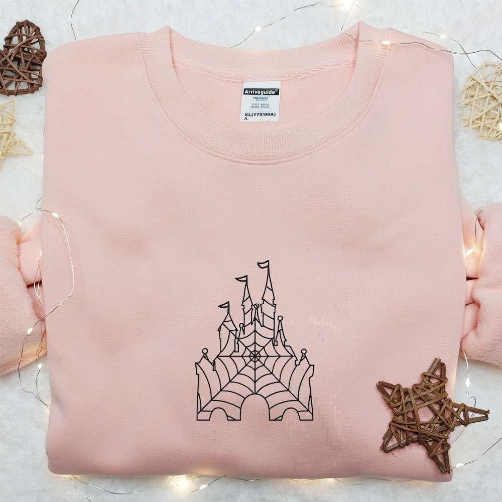 Spider Web Halloween Castle Embroidered Hoodie Halloween Embroidered Sweatshirt Best Halloween Gift Ideas