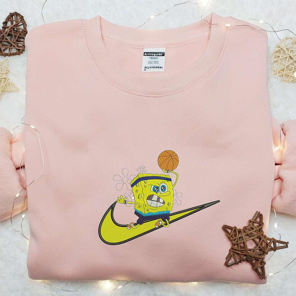 Spongebob Basket X Swoosh Cartoon Embroidered Hoodie Disney Characters Embroidered Shirt Best Gift Ideas For Family