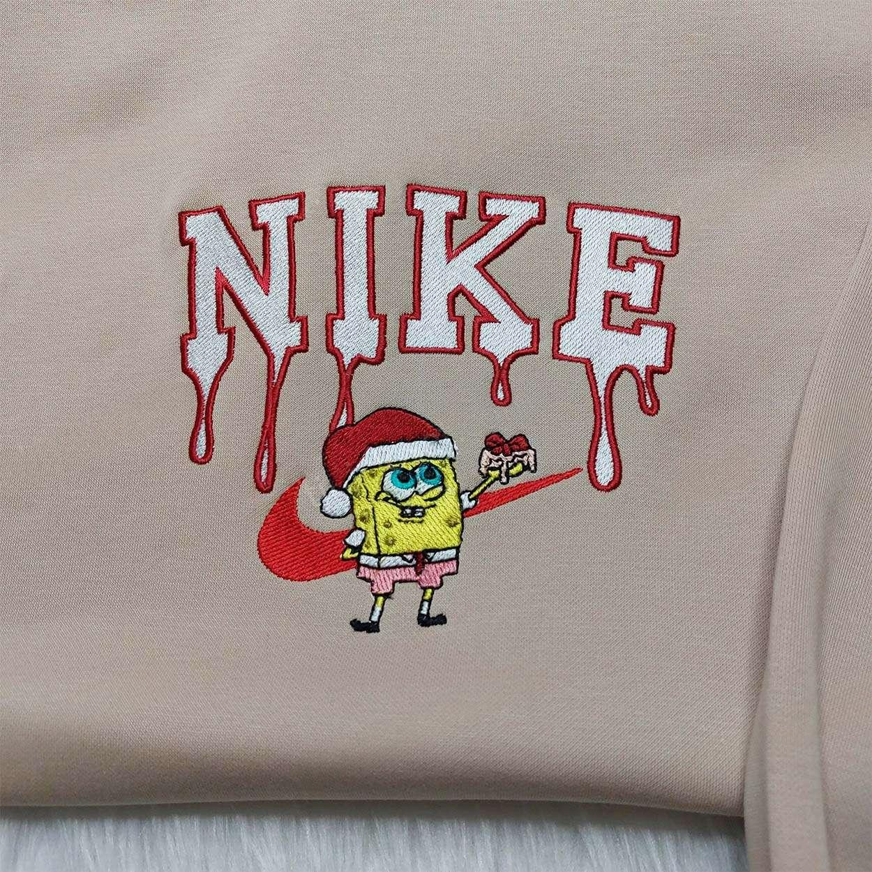 Spongebob Santa Hat Nike Christmas Sweatshirt Custom Nike Embroidered Hoo