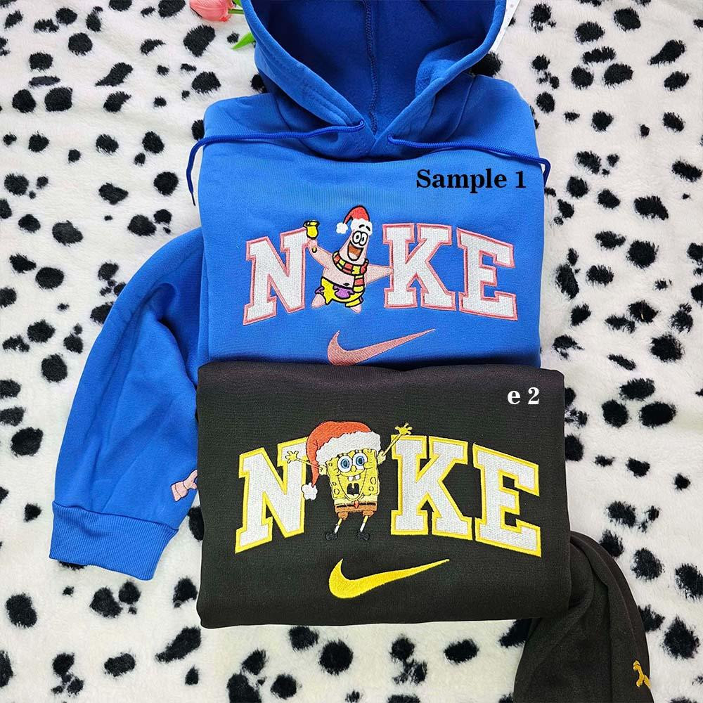 Spongebob Squarepants And Patrick Star Christmas Embroidered Couples Shirts
