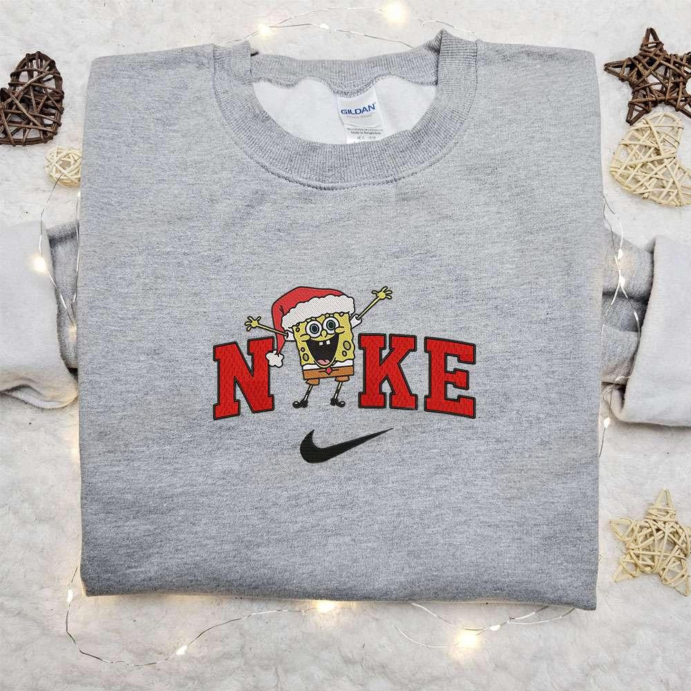 SpongeBob SquarePants Cartoon x Nike Christmas Embroidered Sweatshirt Christmas Embroidered Shirt Best Christmas Gift Ideas