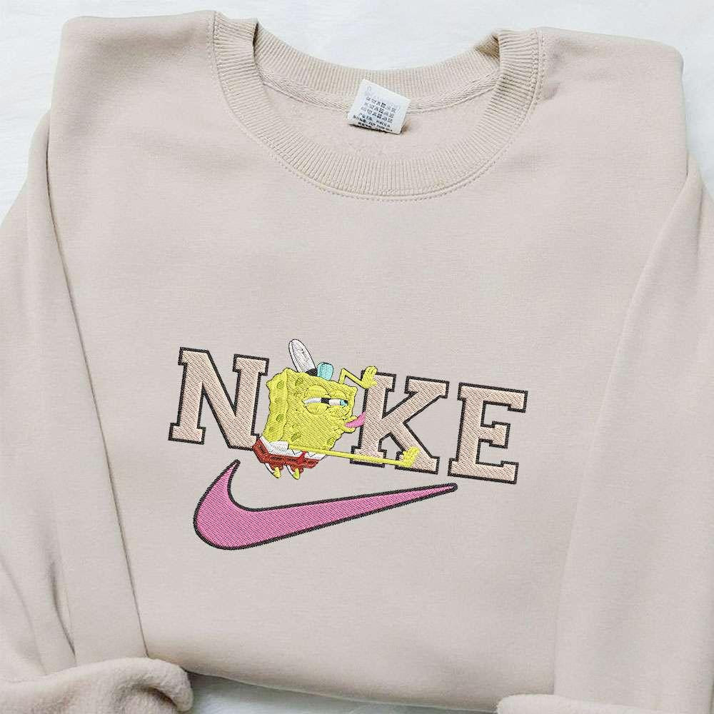 SpongeBob SquarePants x Nike Cartoon Embroidered Sweatshirt Disney Characters Embroidered Hoodie Custom Nike Embroidered T shirt