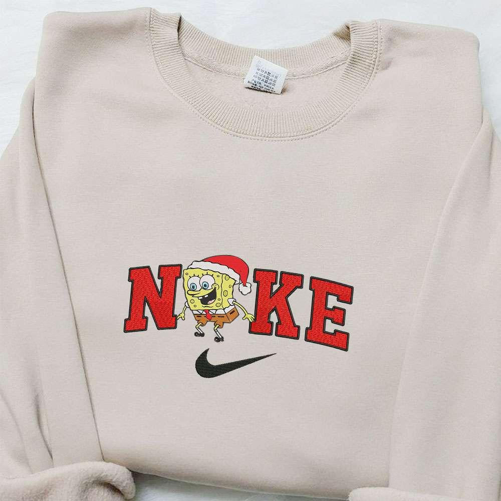 SpongeBob SquarePants x Nike Christmas Embroidered Sweatshirt Cartoon Christmas Embroidered Shirt Best Christmas Gift Ideas