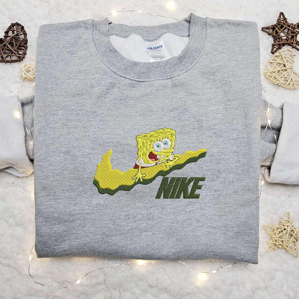 SpongeBob SquarePants x Swoosh Cartoon Embroidered Sweatshirt Disney Characters Embroidered Shirt Best Gift Ideas for Family