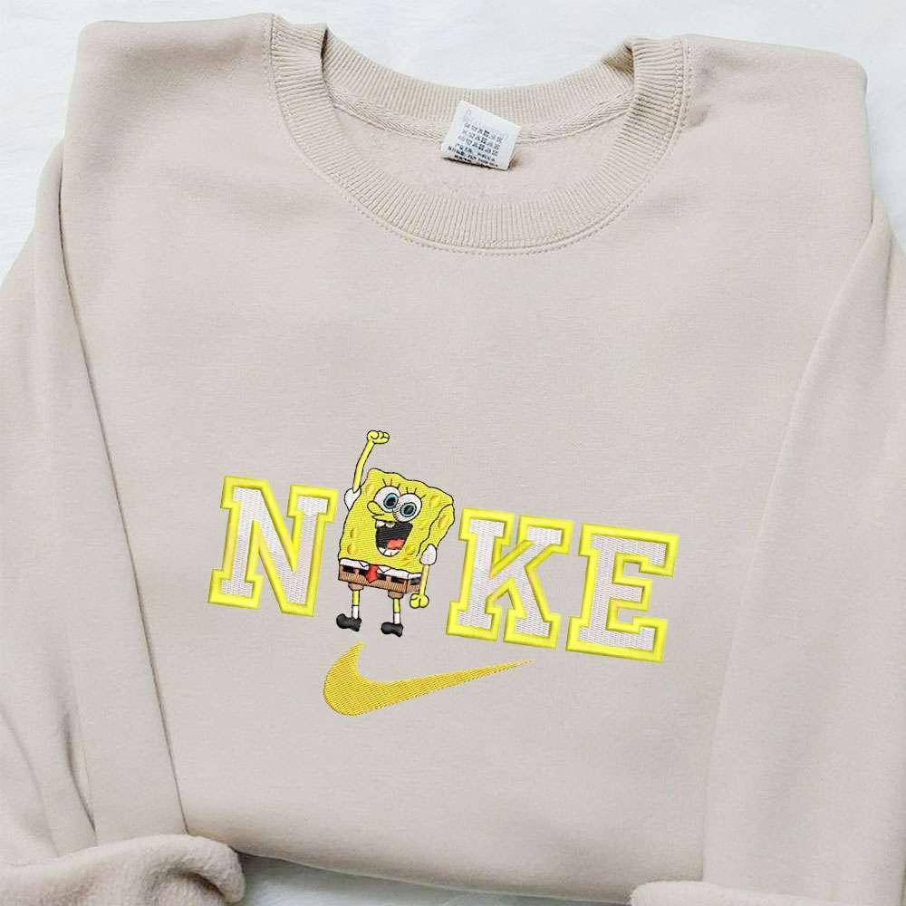 Spongebob x Nike Cartoon Embroidered Shirt Nike Inspired Embroidered T shirt Best Gift Ideas for Family
