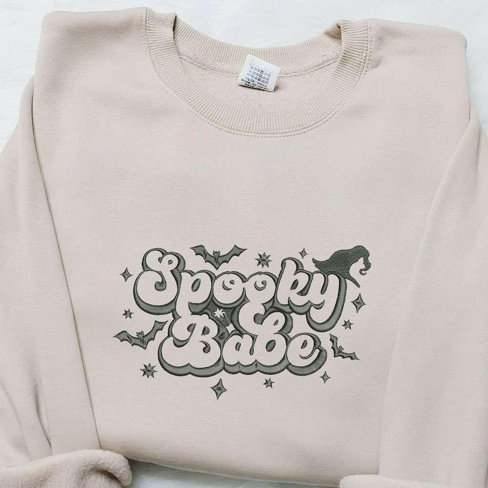 Spooky Babe Embroidered Hoodie Halloween Embroidered Sweatshirt Best Halloween Gift Ideas For Family