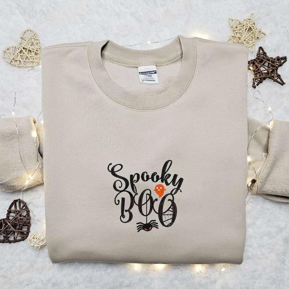 Spooky Boo Embroidered Hoodie Halloween Embroidered T shirt Best Halloween Gift Ideas