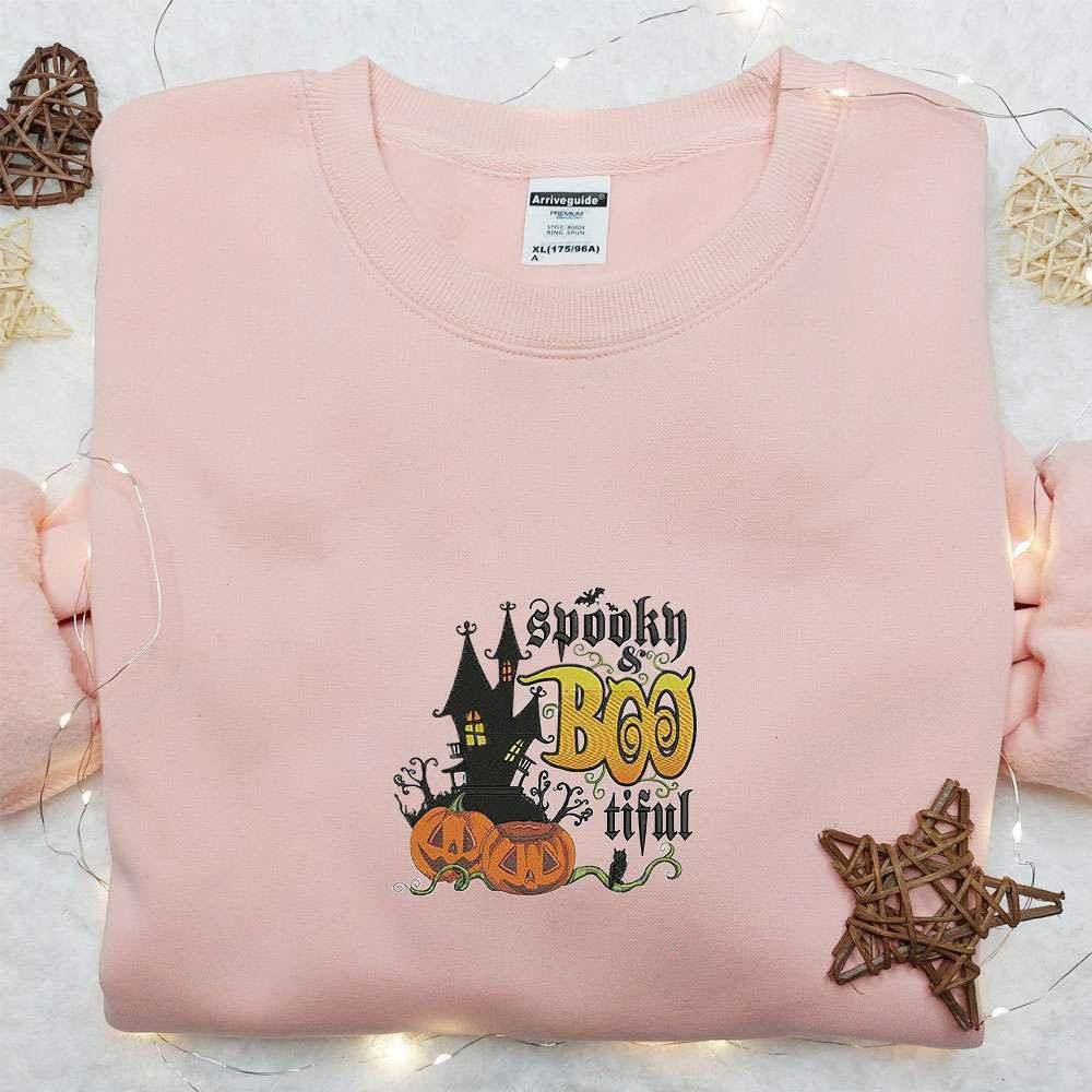 Spooky Bootiful Embroidered Hoodie Halloween Embroidered Sweatshirt Best Halloween Gift Ideas For Family