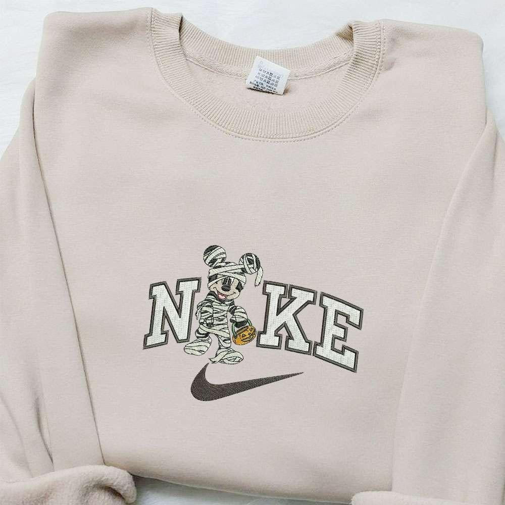 Spooky Mickey Mummy x Nike Embroidered Shirt Disney Characters Embroidered Hoodie Halloween Embroidered Sweatshirt