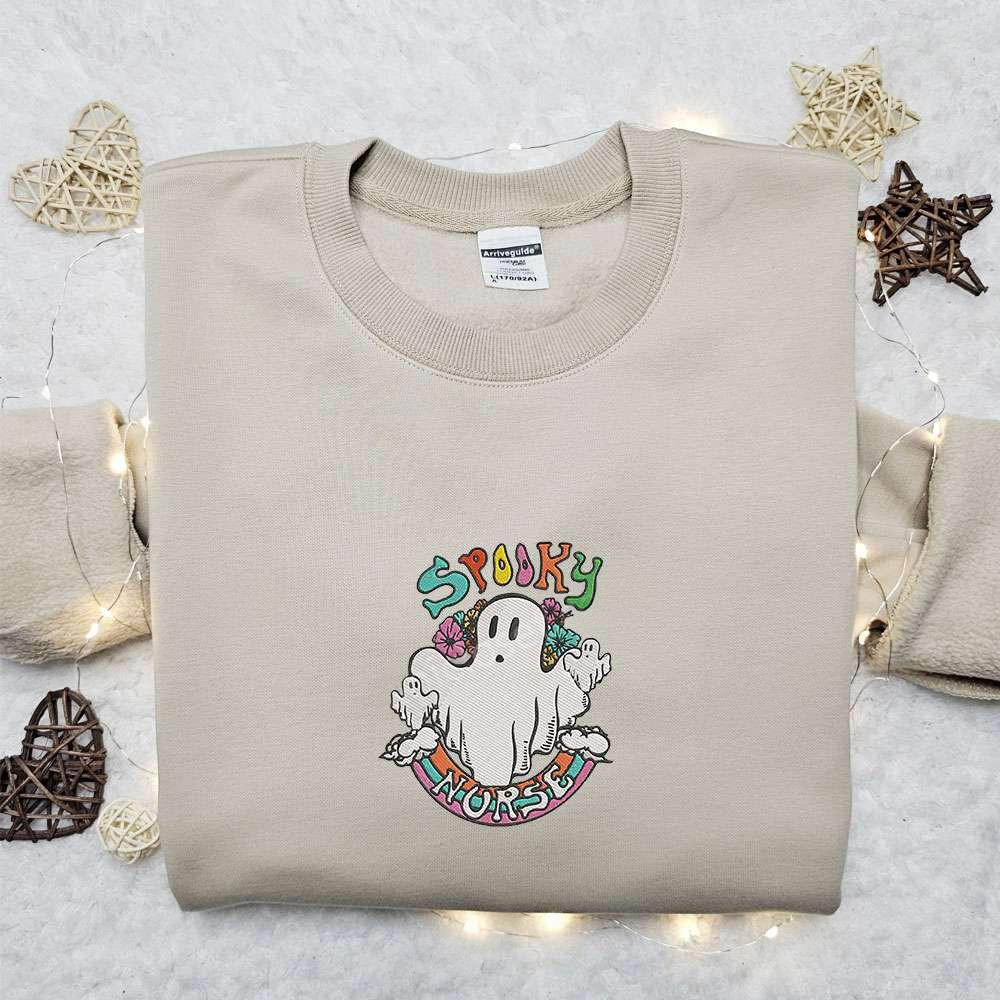 Spooky Nurse Ghost Embroidered Shirt Vintage Halloween Embroidered Hoodie Best Halloween Gift Ideas
