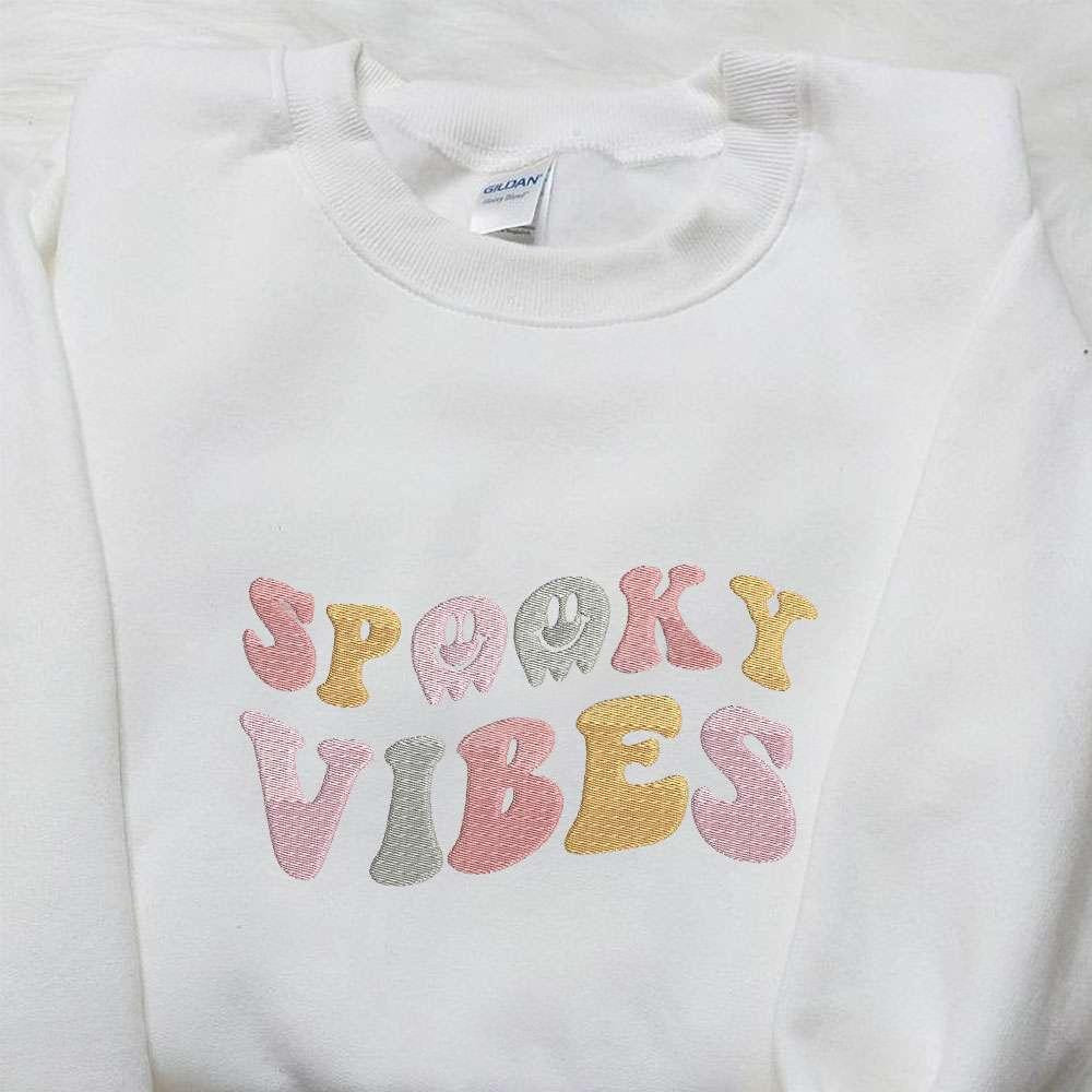 Spooky Vibes Embroidered Shirt Vintage Halloween Embroidered Hoodie Best Halloween Gift Ideas
