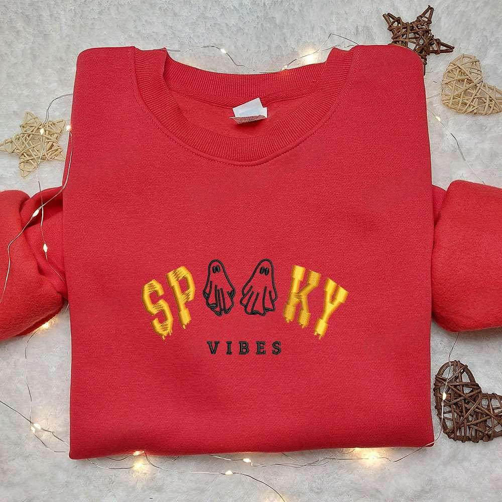 Spooky Vibes Ghosts Embroidered Shirt Halloween Embroidered Hoodie Best Halloween Gift Ideas