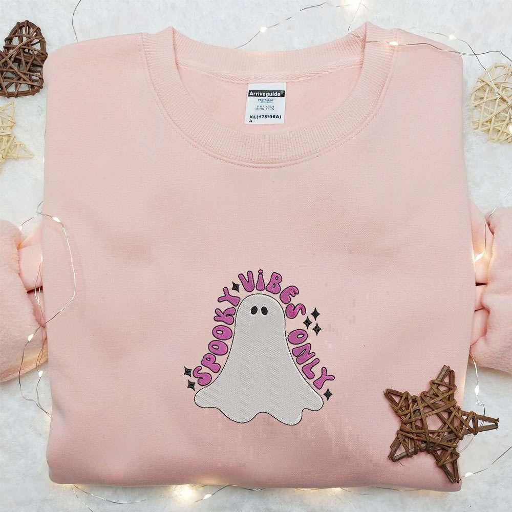 Spooky Vibes Only Ghost Embroidered Shirt Cute Halloween Embroidered Hoodie Best Halloween Gift Ideas
