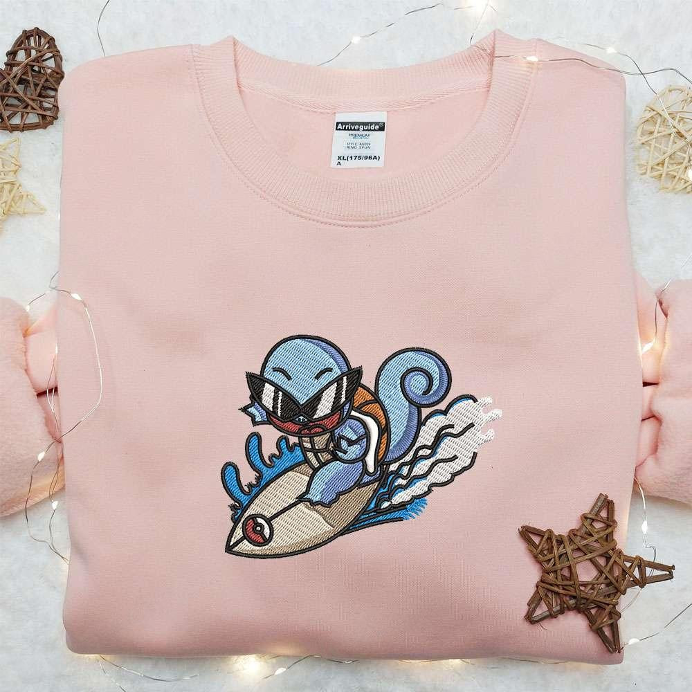 Squirtle Pokemon Anime Embroidered Shirt 2, Anime Embroidered T-shirt Sweatshirt Hoodie, Inspired Anime Movie, Best Gift for Anime Fans
