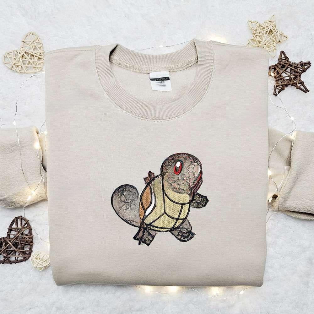 Squirtle Pokemon Anime Embroidered Shirt , Anime Embroidered T-shirt Sweatshirt Hoodie, Inspired Anime Movie, Best Gift for Anime Fans