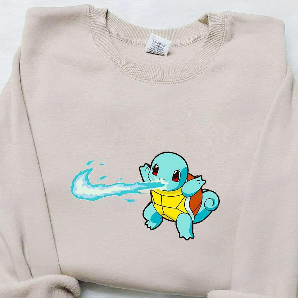 Squirtle Pokemon X Swoosh Anime Embroidered Hoodie Cool Anime Clothing , Anime Embroidered T-shirt Sweatshirt Hoodie, Inspired Anime Movie, Best Gift for Anime Fans