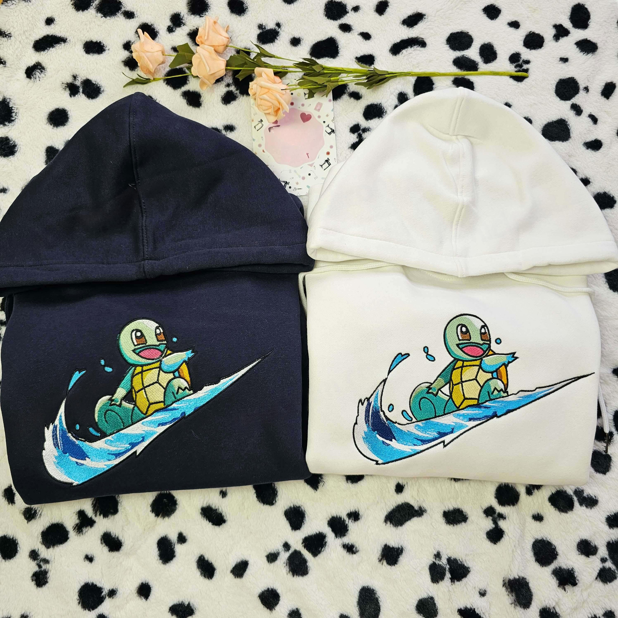 Squirtle Surfing Pokemon Anime Embroidered Shirt , Anime Embroidered T-shirt Sweatshirt Hoodie, Inspired Anime Movie, Best Gift for Anime Fans