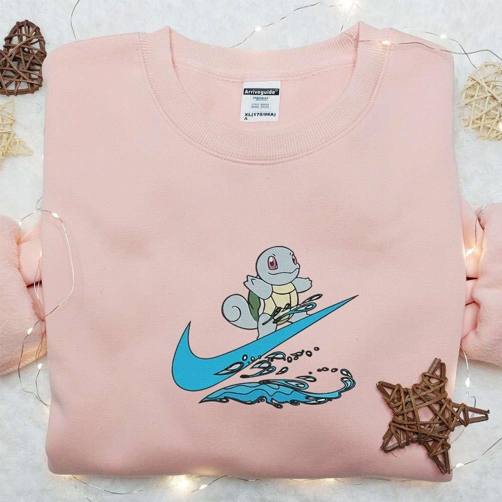 Squirtle Surfing x Nike Embroidered Shirt Pokemon Anime Embroidered Hoodie Best Gifts For Family