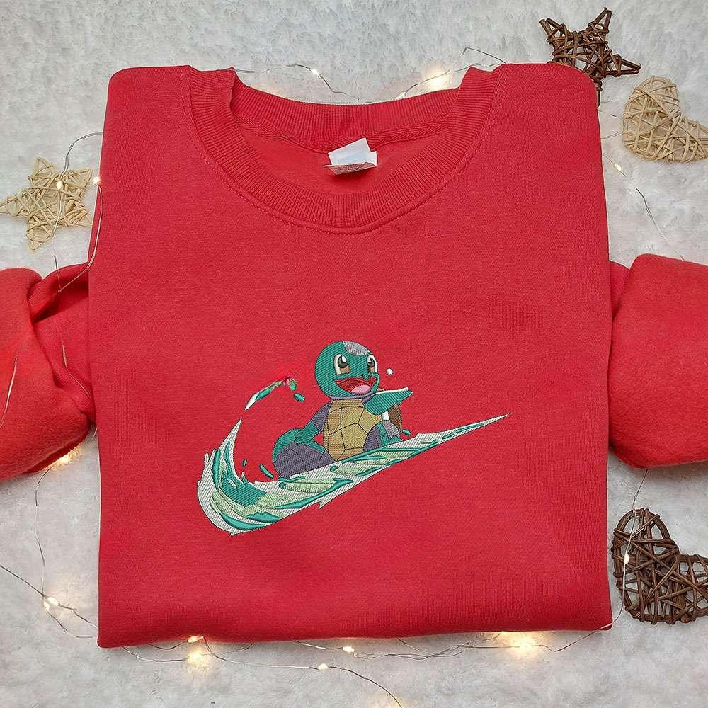 Squirtle X Nike Swoosh , Anime Embroidered T-shirt Sweatshirt Hoodie, Inspired Anime Movie, Best Gift for Anime Fans